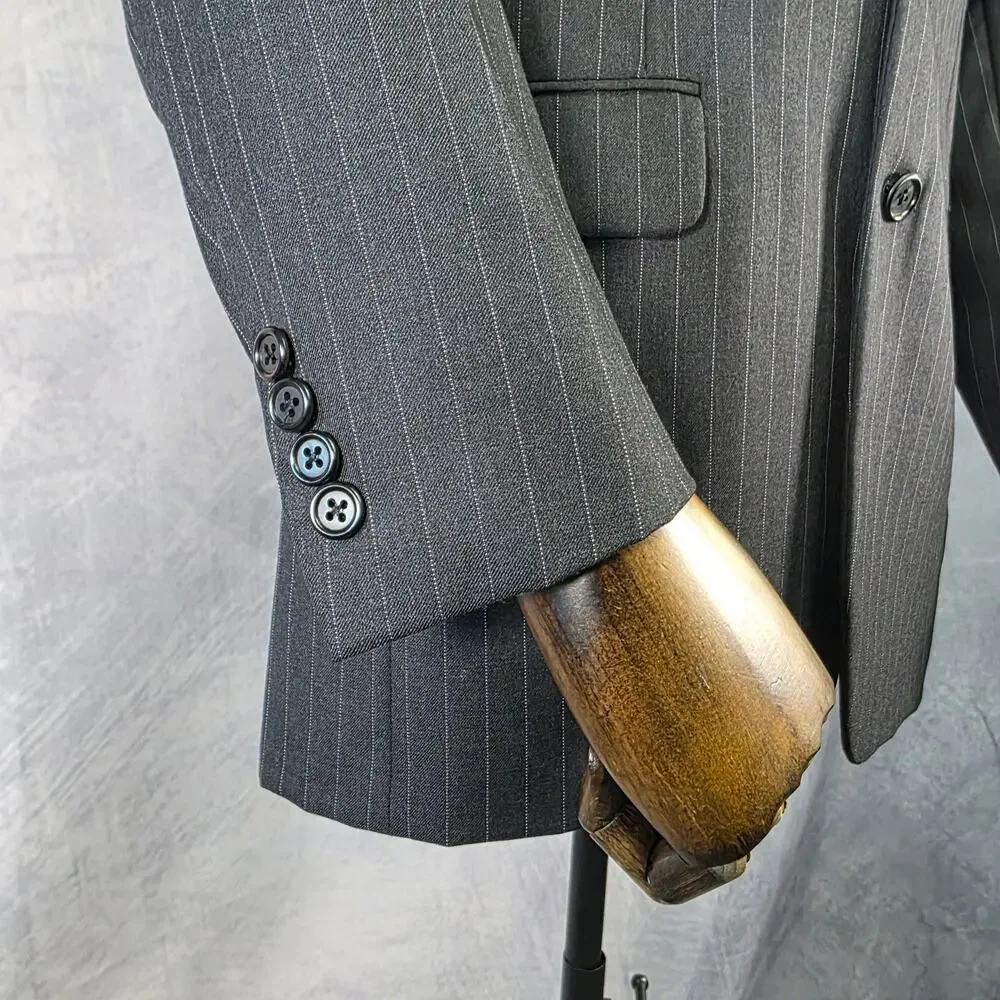 Hickey Freeman Blazer Mens 38R Gray Pinstripe Wool Sport Coat 2 Button USA Union